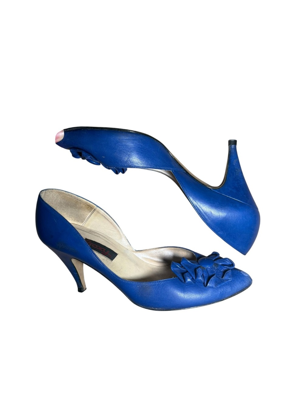 Proxy Royal Blue Leather Flower Pointed Toe Pumps Heels Size 8